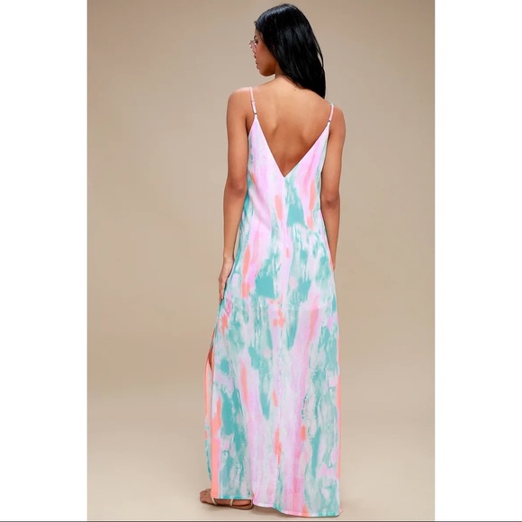 Lulus Flying Watercolors Fuchsia Print Maxi Dress sz s - Picture 2 of 8